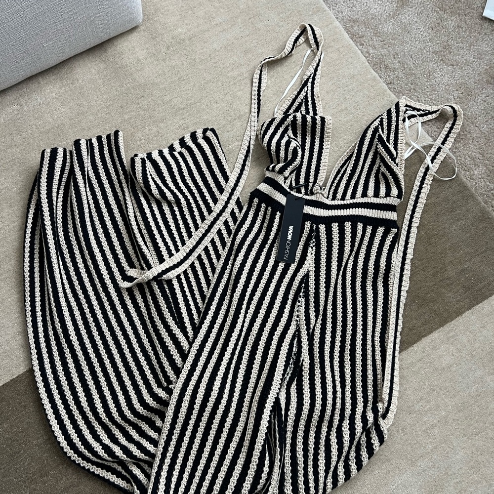 Black and Cream Striped Jumpsuit